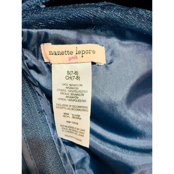 Nanette Lepore Girls Navy Floral Embroidered High-Low Party Dress – Size 7/8 - Picture 3 of 8